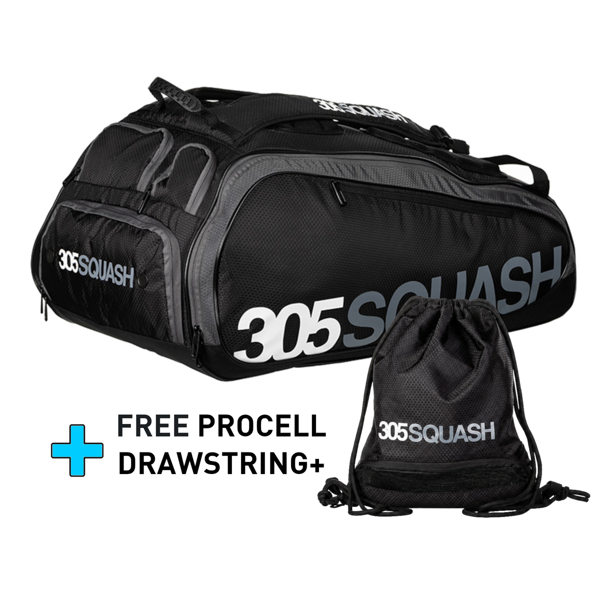 305SQUASH ProCell Tour Racket Bag + Drawstring+