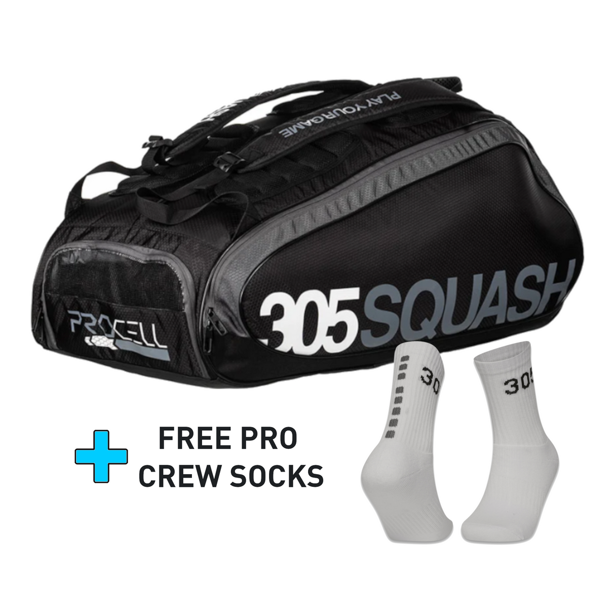 305SQUASH ProCell Tour Racket Bag + Crew Socks